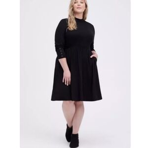 Torrid Women's Super Soft Knits Mock Neck Skater Dress Pockets Black Size 3X.